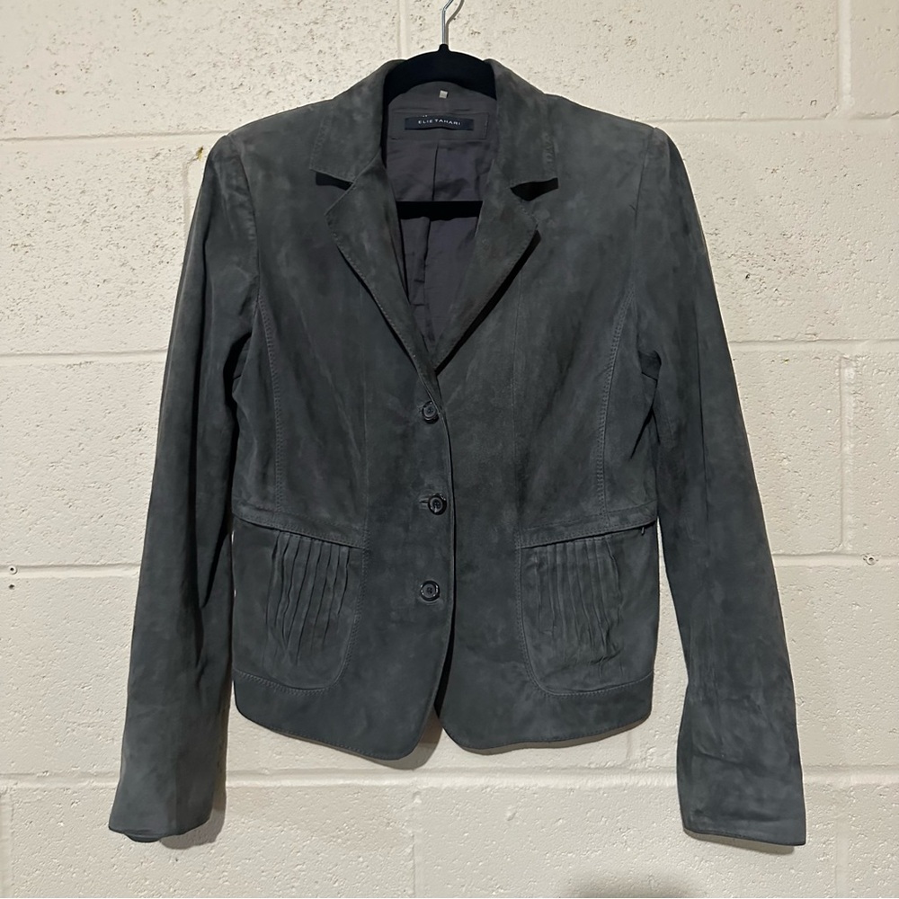 ELIE‎ TAHARI women’s suede jacket in gray size small
